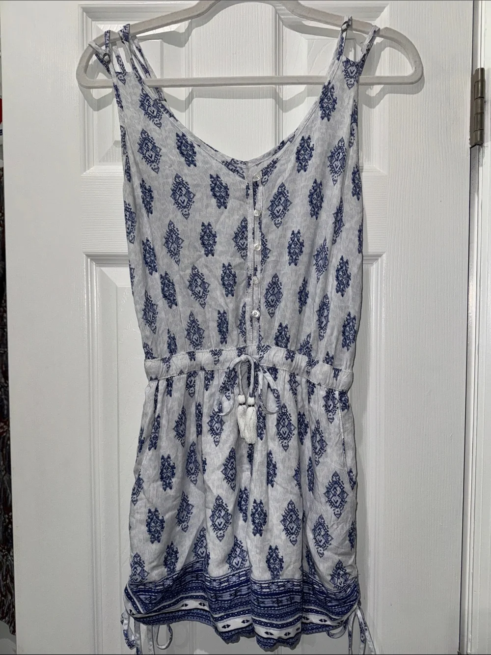 Hollister White and Blue Printed Button Romper - Picture 1 of 3